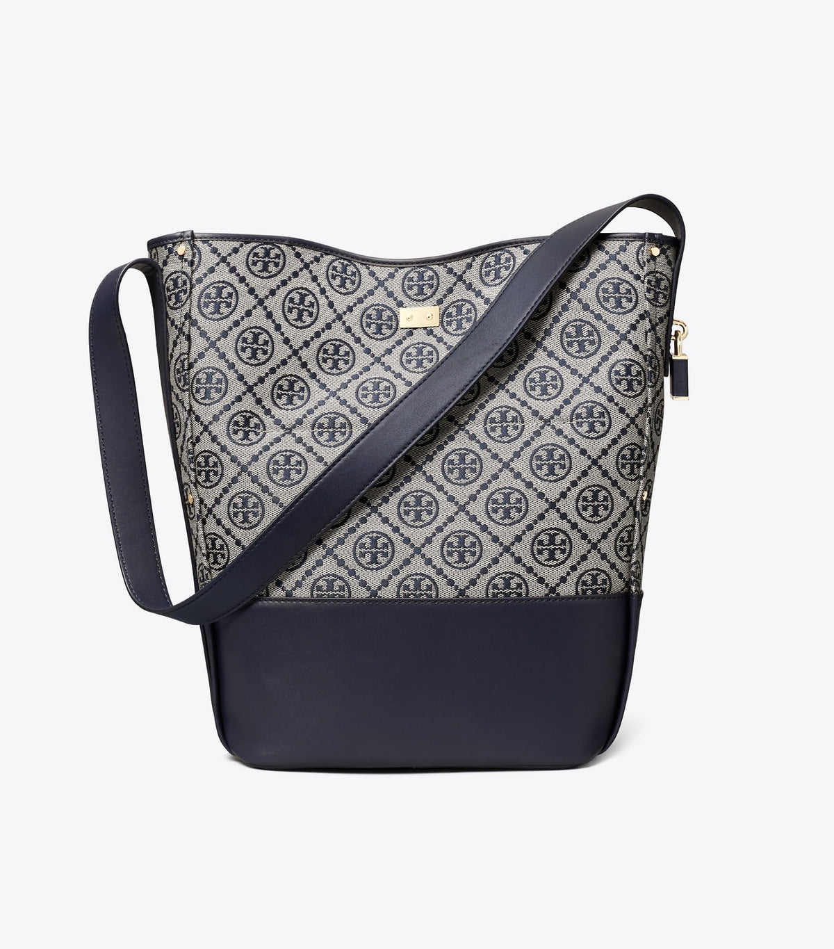 T Monogram Lock Slim Bucket Bag - Tory Navy | Tory Burch Signature