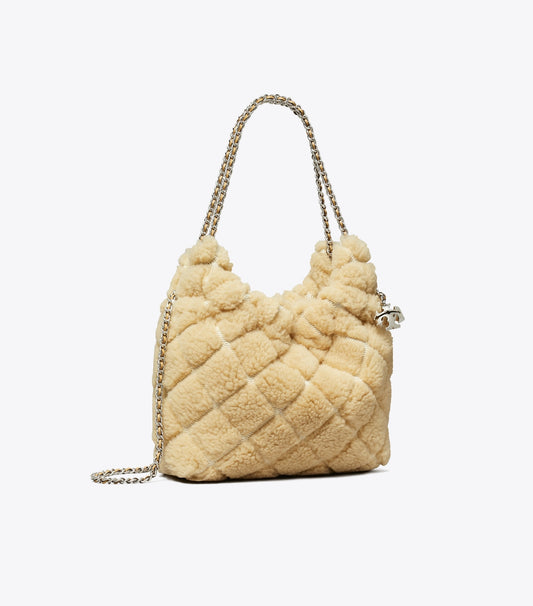 Mini Fleming Shearling Hobo Bag - Ivory | Tory Burch Exclusive