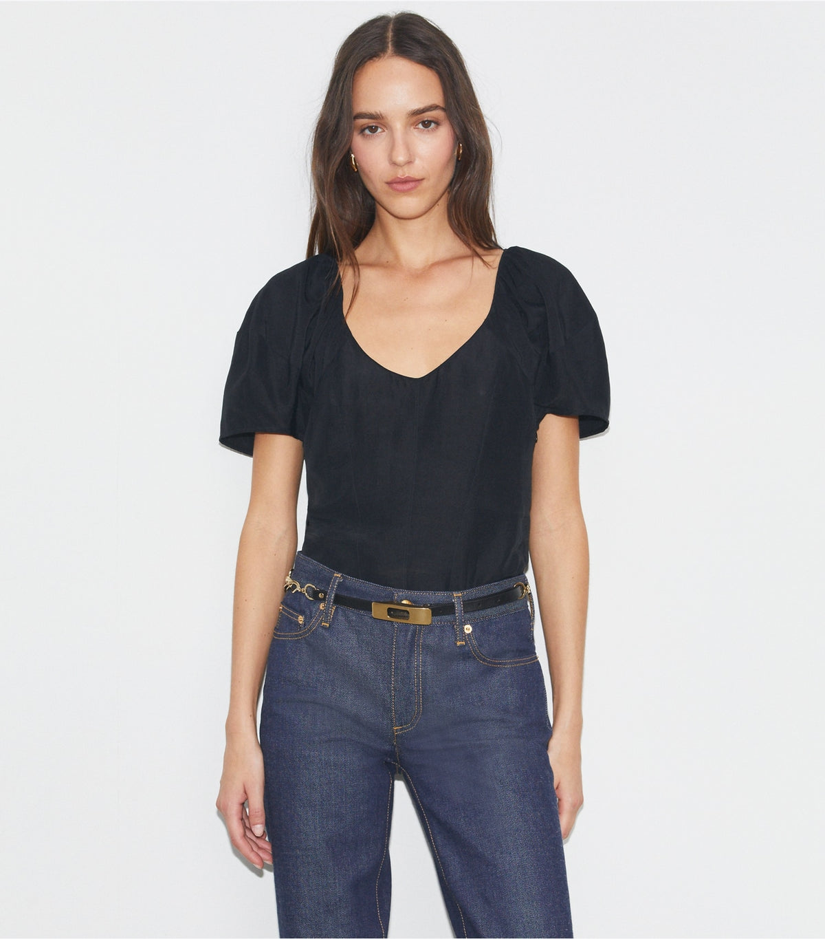 Balloon Sleeve Viscose Top - Black | Tory Burch Quality