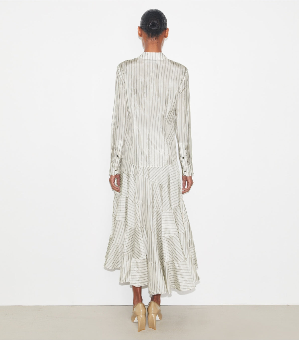 Asymmetrical Viscose Skirt - White/Gray/Black Helios Striped Lining | Tory Burch Exclusive