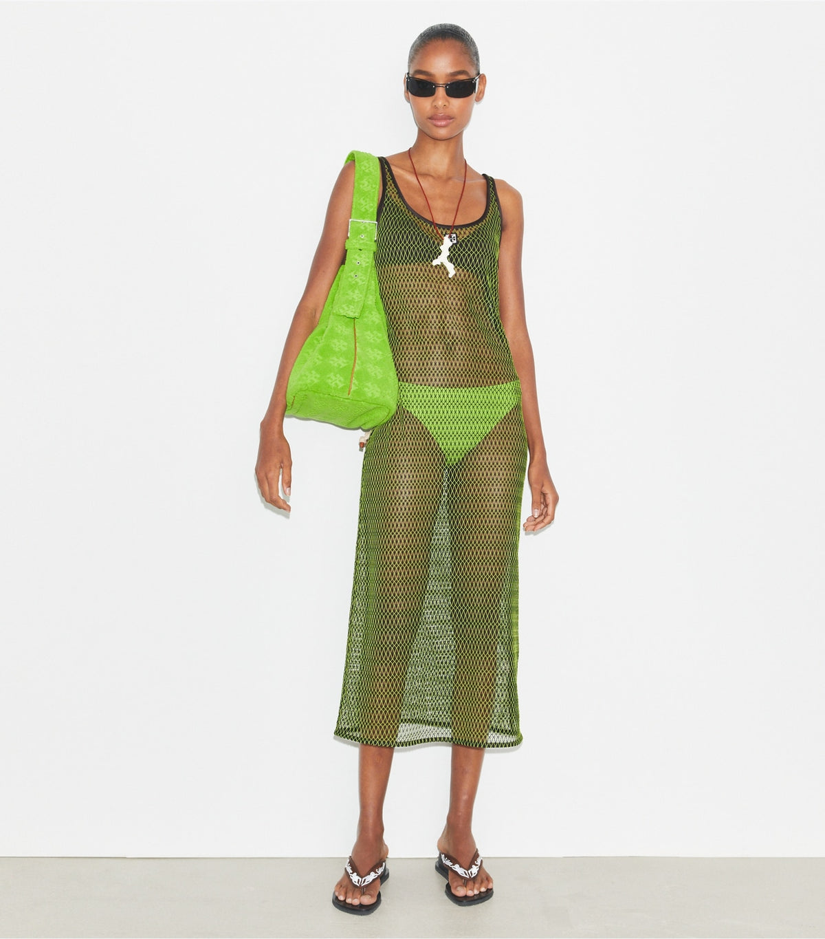 Mesh Dress - Deep Chocolate / Vivid Lime | Tory Burch Great Value