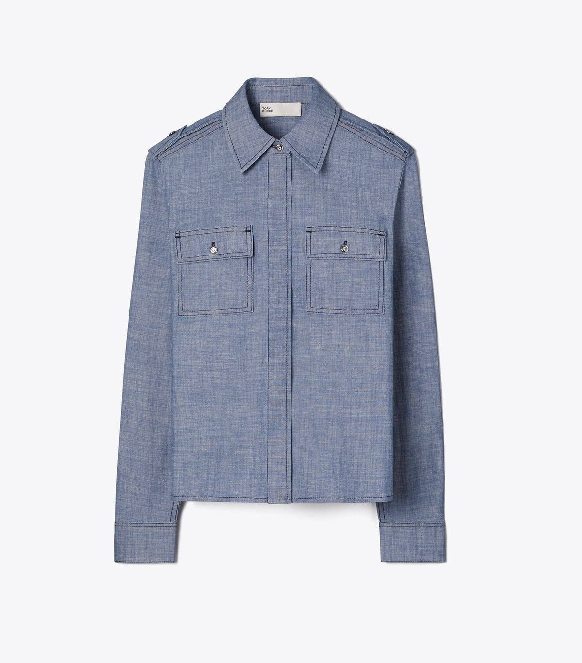 Cotton Camp Shirt - Blue Wash | Tory Burch Classic