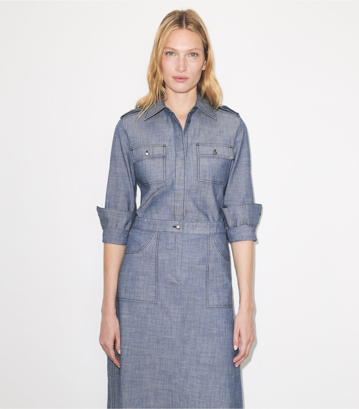 Cotton Camp Shirt - Blue Wash | Tory Burch Classic