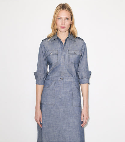 Cotton Camp Shirt - Blue Wash | Tory Burch Classic