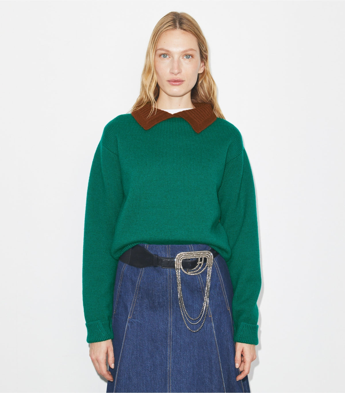 Wool Sweater - Emerald  / Dark Cranberry | Tory Burch Quality