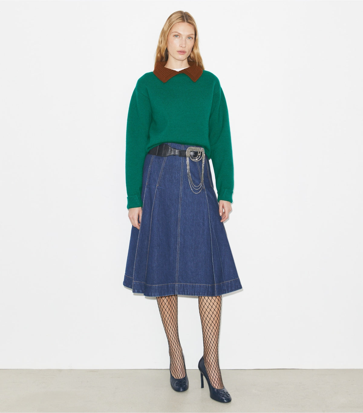 Wool Sweater - Emerald  / Dark Cranberry | Tory Burch Quality