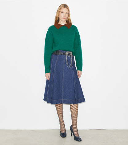 Wool Sweater - Emerald  / Dark Cranberry | Tory Burch Quality