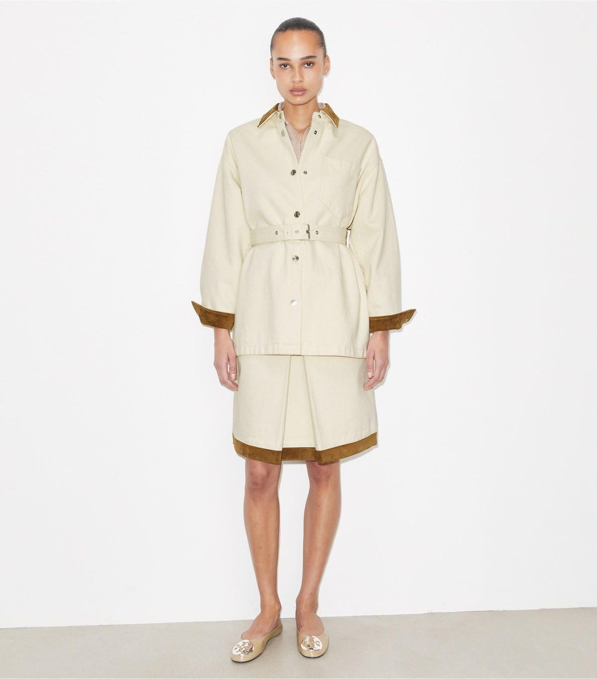 Button Down Denim Jacket - Beige | Tory Burch Discount