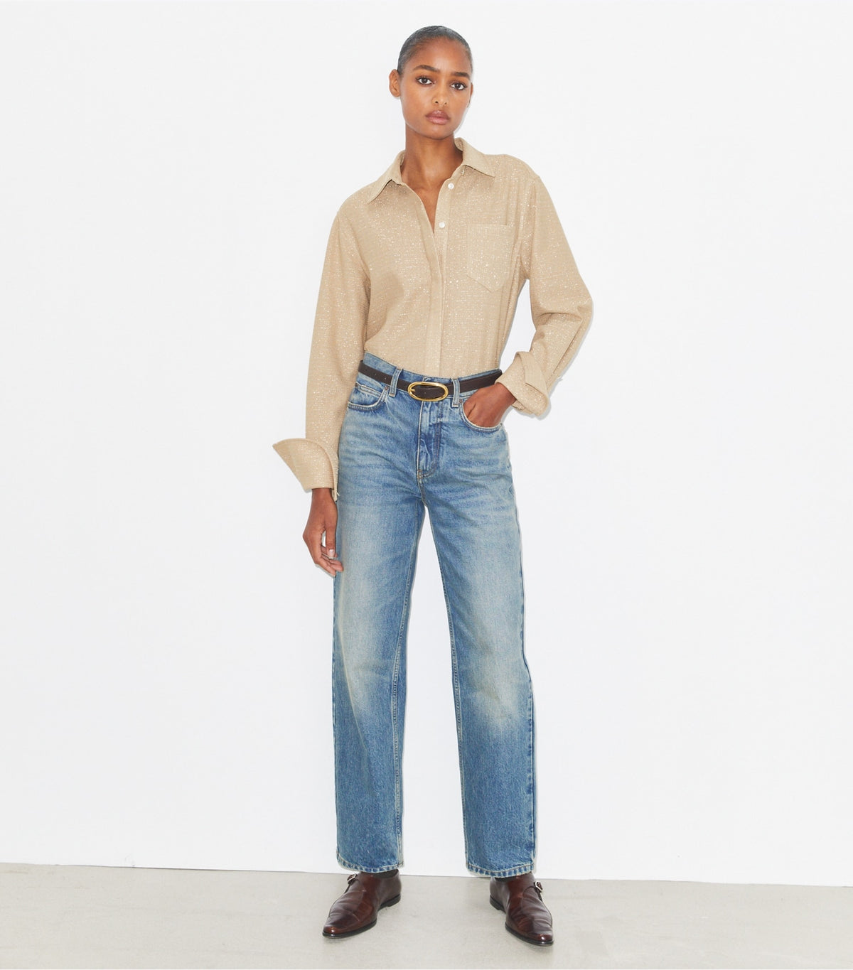 Jacquard Cuffed Top - Beige | Tory Burch Featured