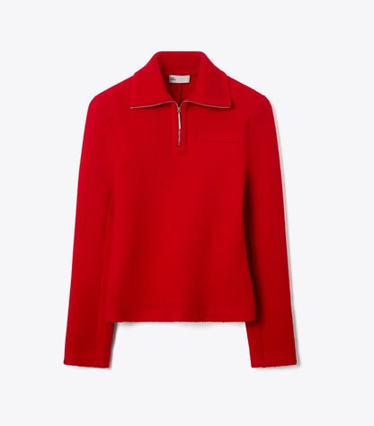 Half-Zip Wool Sweatshirt - Royal Red | Tory Burch Smart Buy