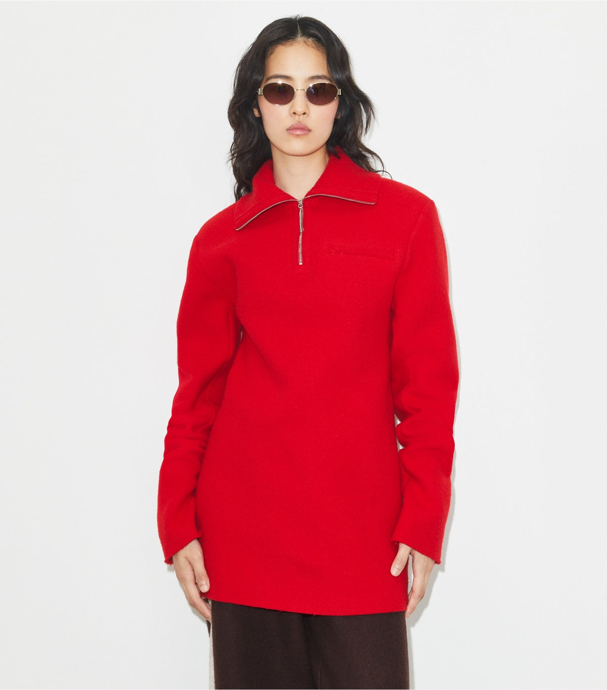 Half-Zip Wool Sweatshirt - Royal Red | Tory Burch Smart Buy