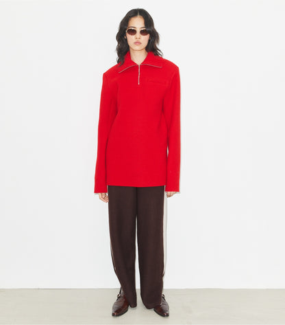 Half-Zip Wool Sweatshirt - Royal Red | Tory Burch Smart Buy
