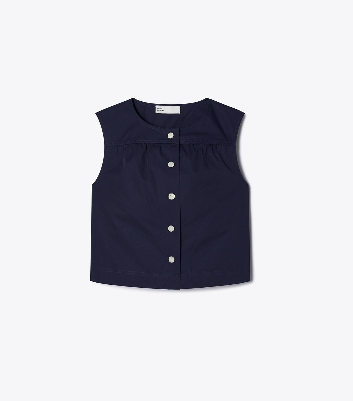 Cotton Poplin Button Top - Medium Navy | Tory Burch Best Price