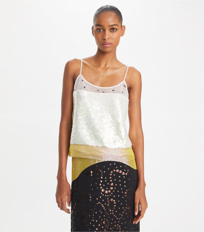 Embellished Lamé Slip Top - Pink Chartreuse | Tory Burch Discount