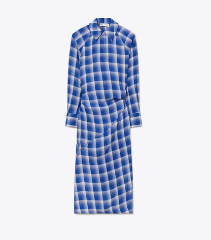 Plaid Viscose Shirtdress - Blue / Ivory | Tory Burch Classic