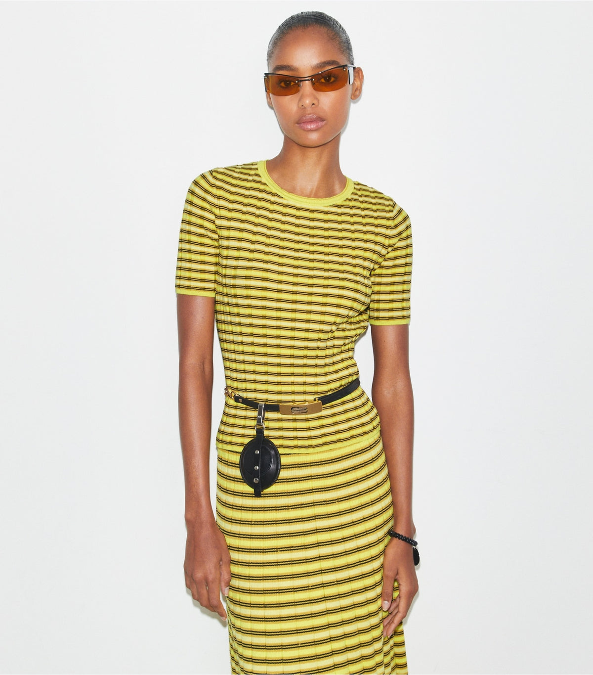 Striped Cotton Sweater - Vibrant Lemon Yellow / Wax Bean Yellow | Tory Burch Smart Buy