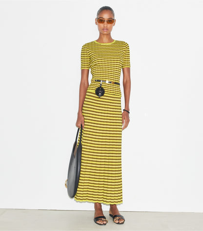 Striped Cotton Sweater - Vibrant Lemon Yellow / Wax Bean Yellow | Tory Burch Smart Buy