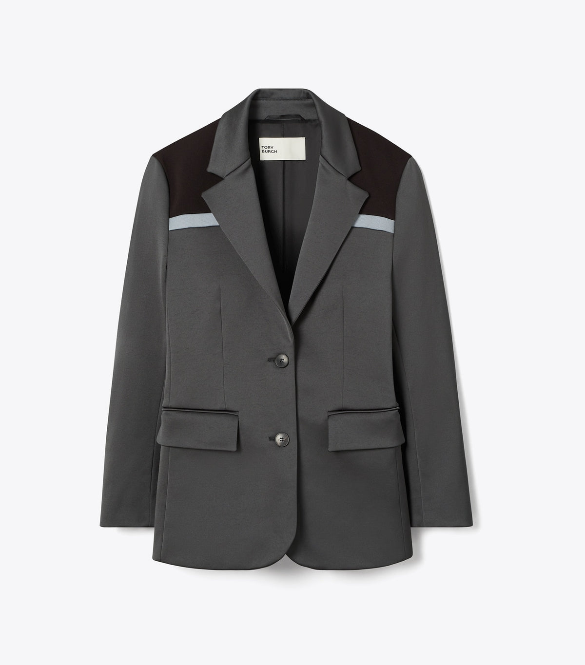 Colorblock Stretch Blazer - Coal Gray / Deep Ruby / Teal Green | Tory Burch Smart Buy