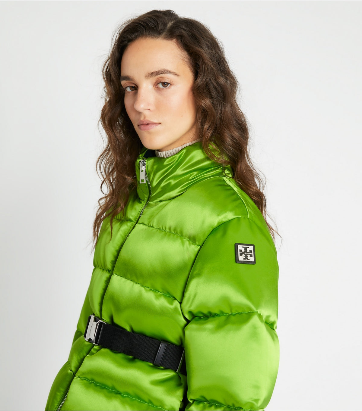 Satin Down Jacket - Brilliant Green | Tory Burch Featured