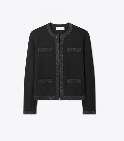 Kendra Embellished Wool Cardigan - Black | Tory Burch Special Offer