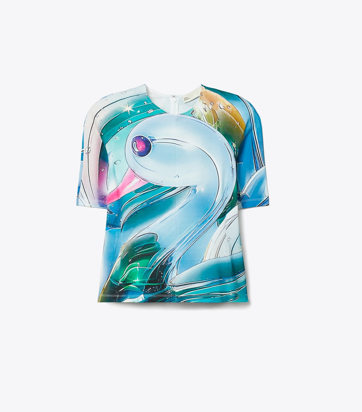Printed Cotton T-Shirt - Blue Glass Swan Allover | Tory Burch Everyday