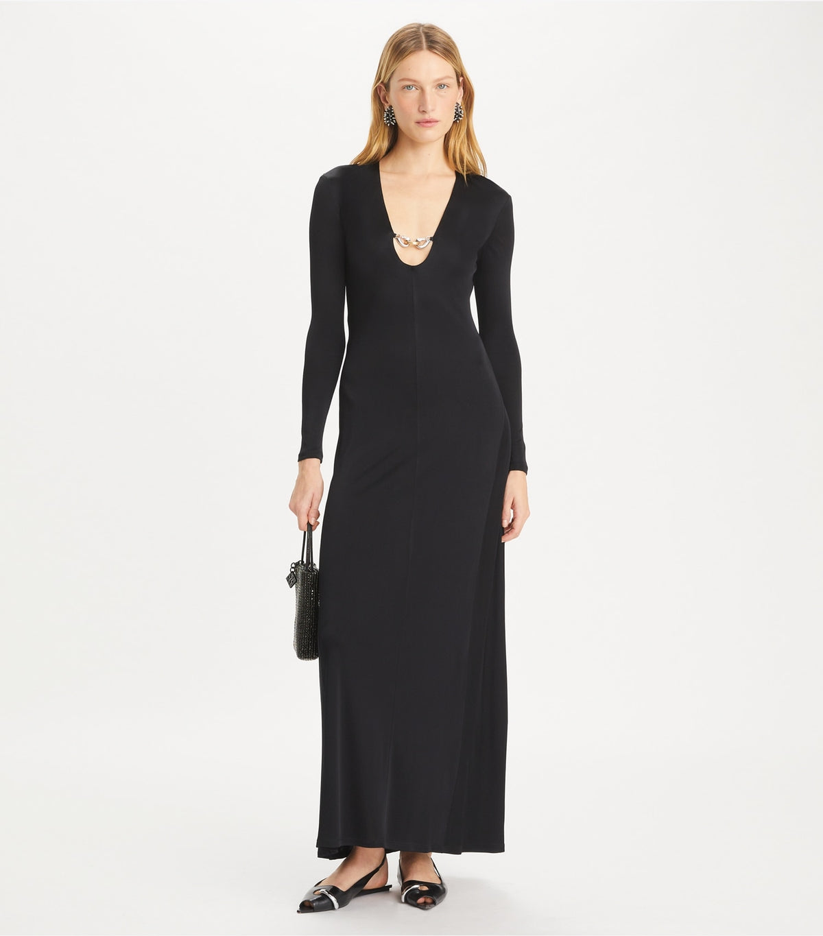 Deep U-Neck Jessa Viscose Dress - Black | Tory Burch Recommended