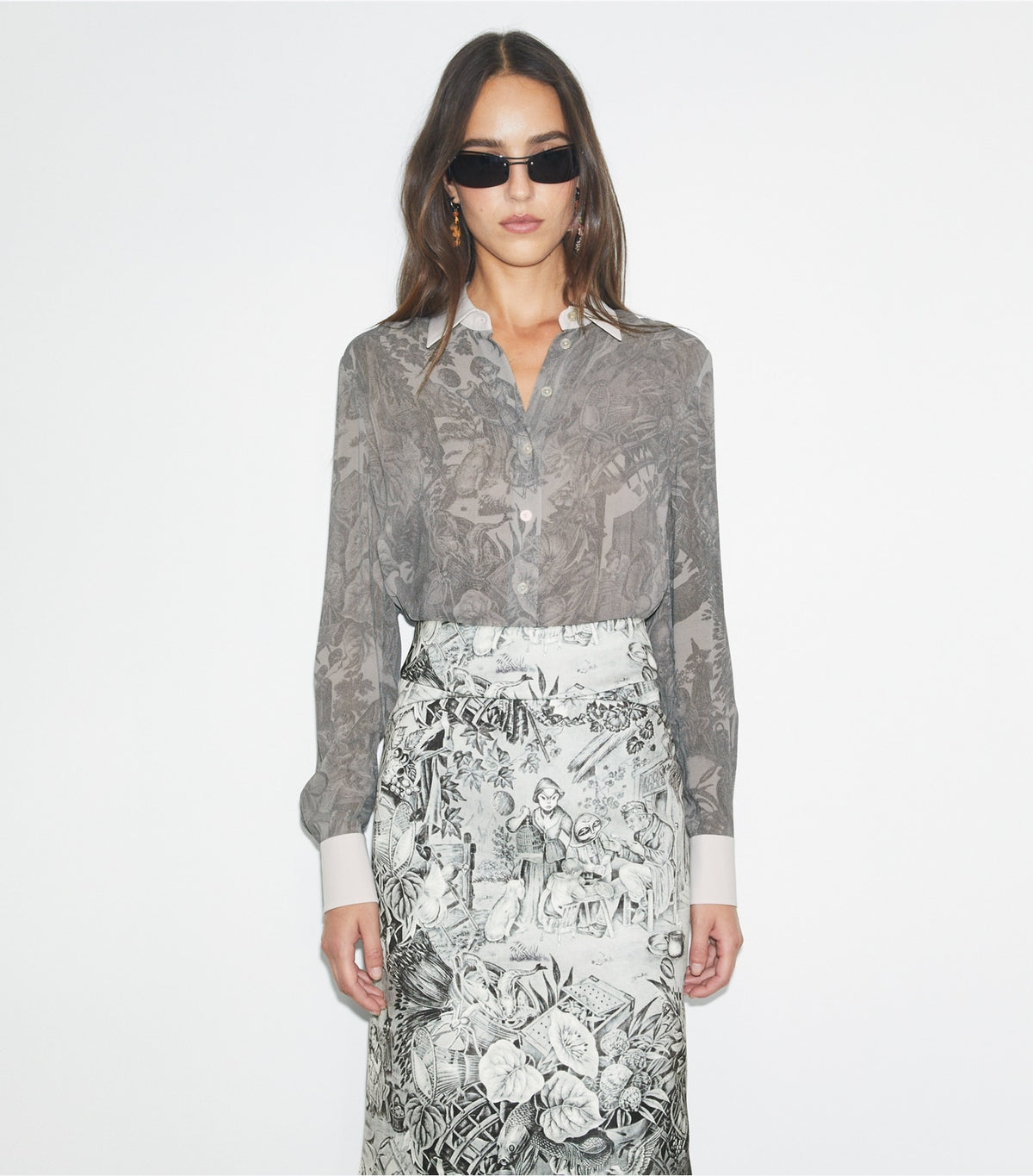 Printed Viscose Shirt - Light Gray Alien Toile | Tory Burch Discount