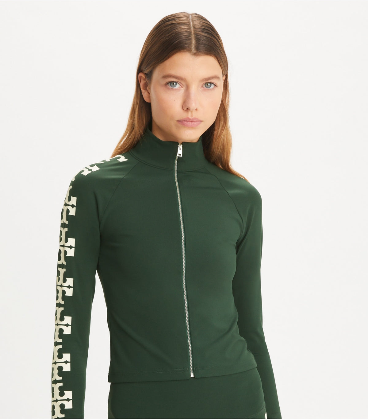 Nylon Logo Zip Top - Conifer | Tory Burch New
