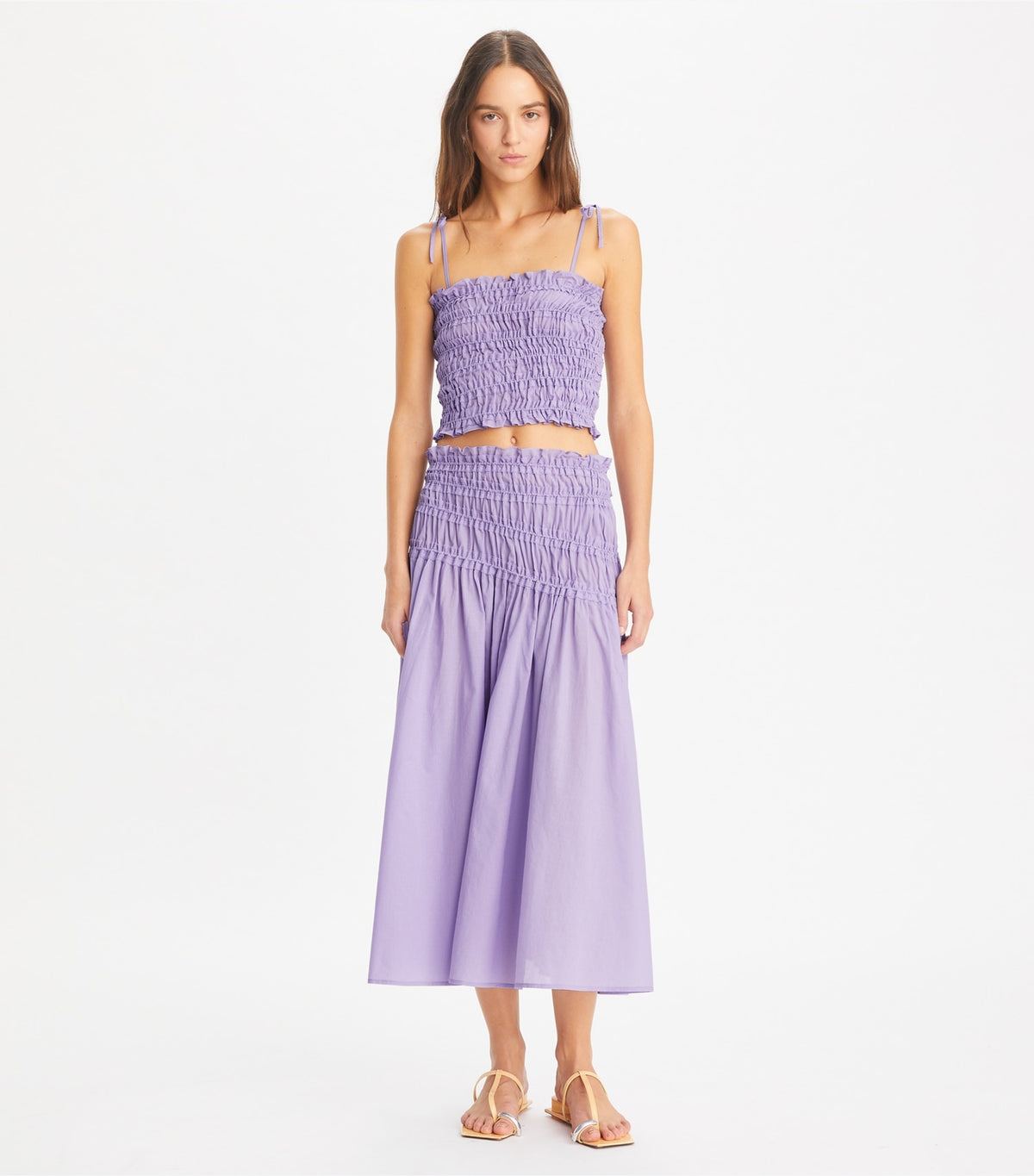 Smocked Cotton Top - Lilac Frost | Tory Burch New