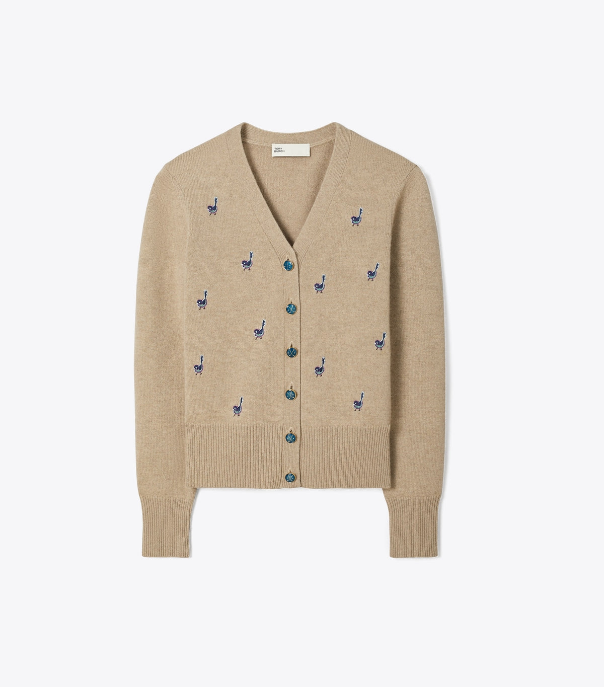 Birdie-Embroidered Cashmere Cardigan - Deep Toffee | Tory Burch Featured