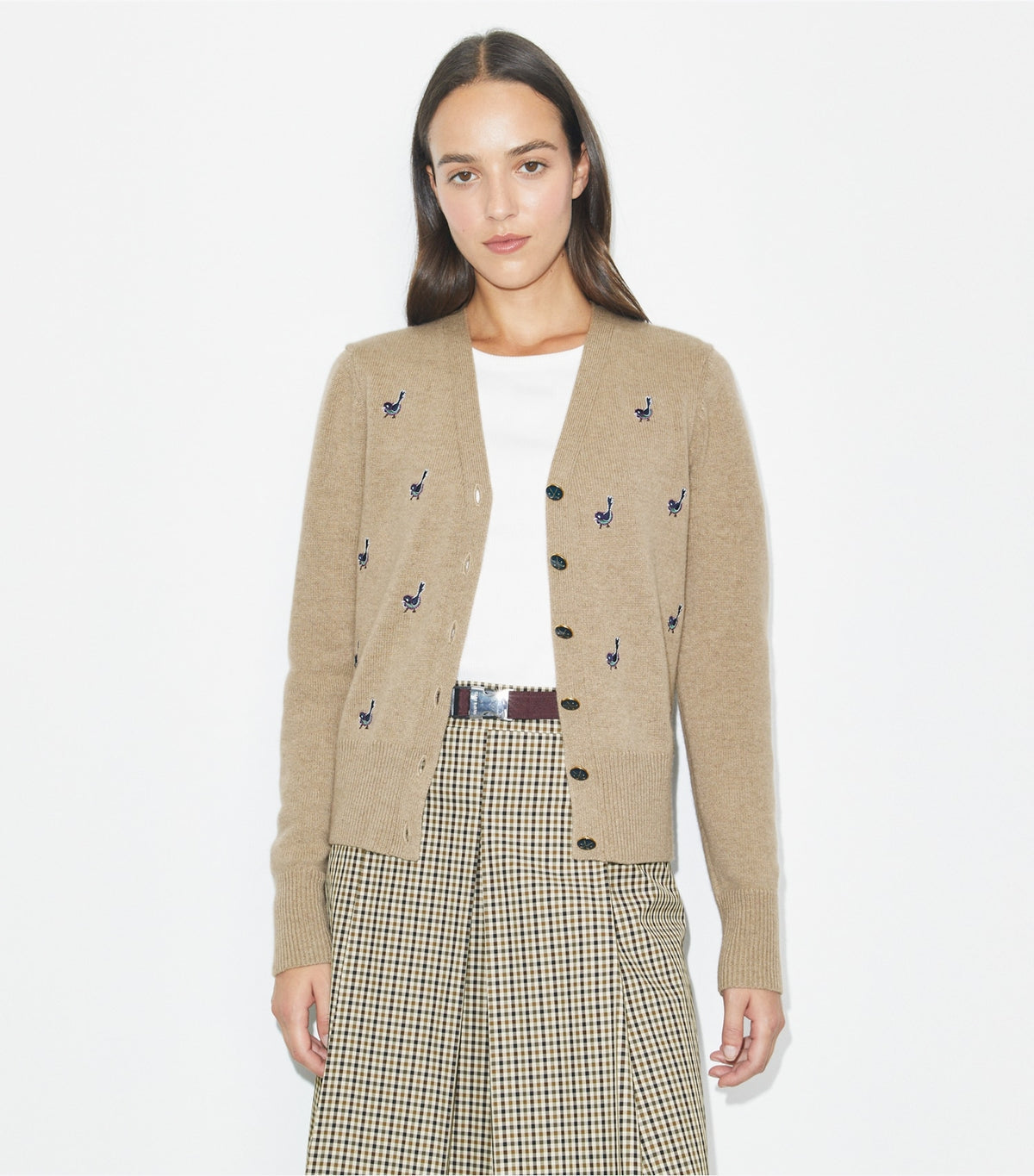 Birdie-Embroidered Cashmere Cardigan - Deep Toffee | Tory Burch Featured