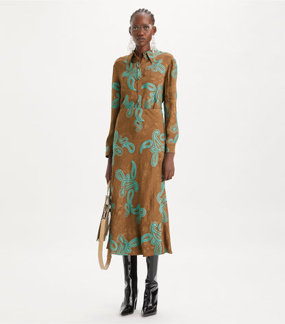 Satin Paisley Skirt - Aqua Stone/Smoked Peppercorn | Tory Burch Featured