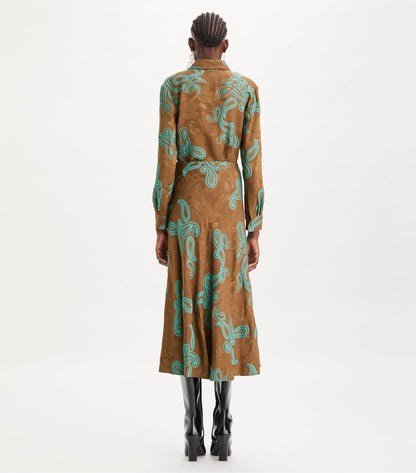 Satin Paisley Skirt - Aqua Stone/Smoked Peppercorn | Tory Burch Featured