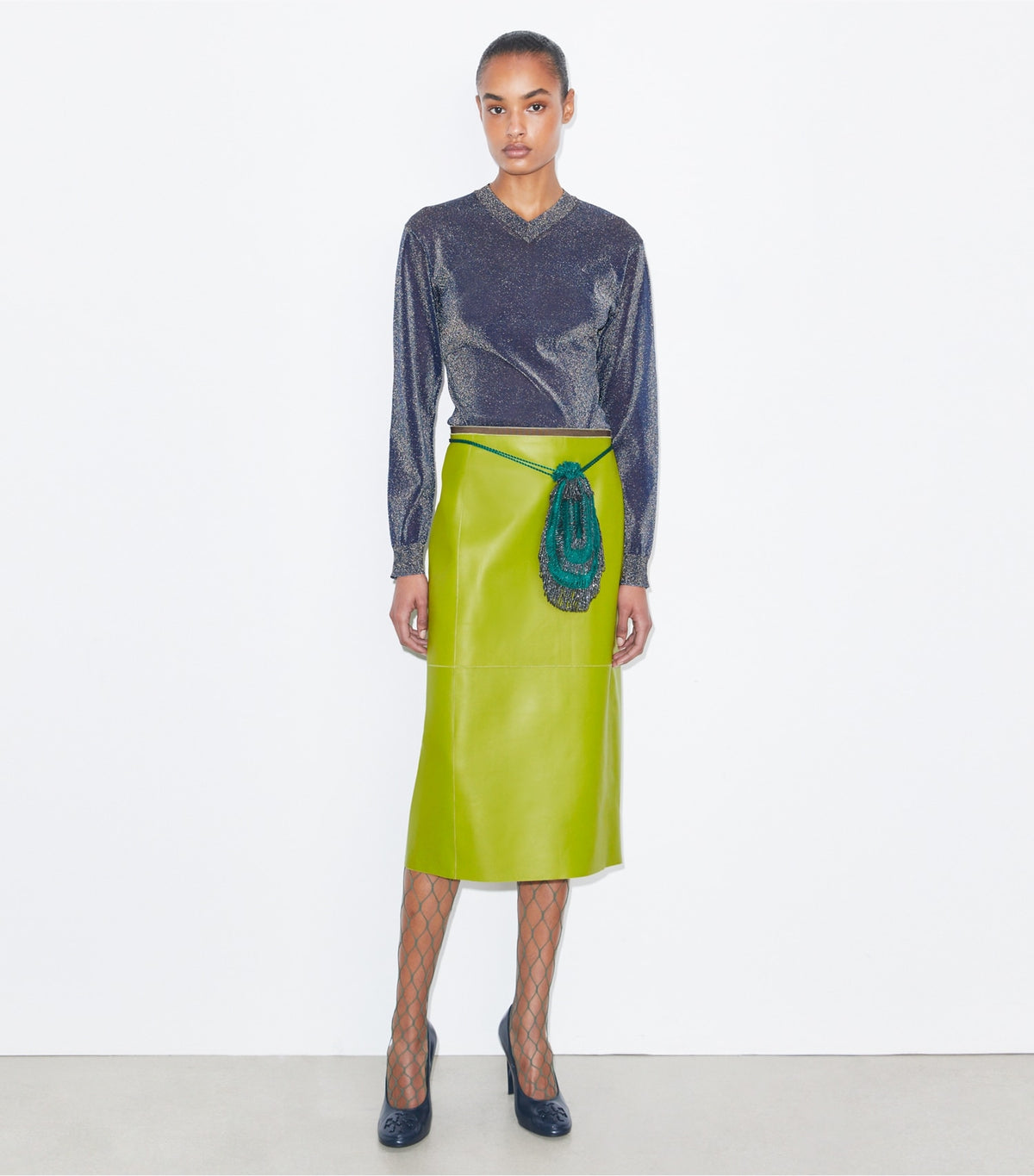 Metallic V-Neck Sweater - Blue / Gold | Tory Burch Deals