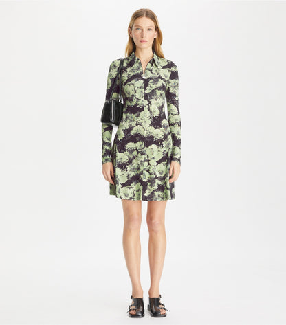 Printed Jersey Polo Dress - Green Pixel Floral | Tory Burch Recommended