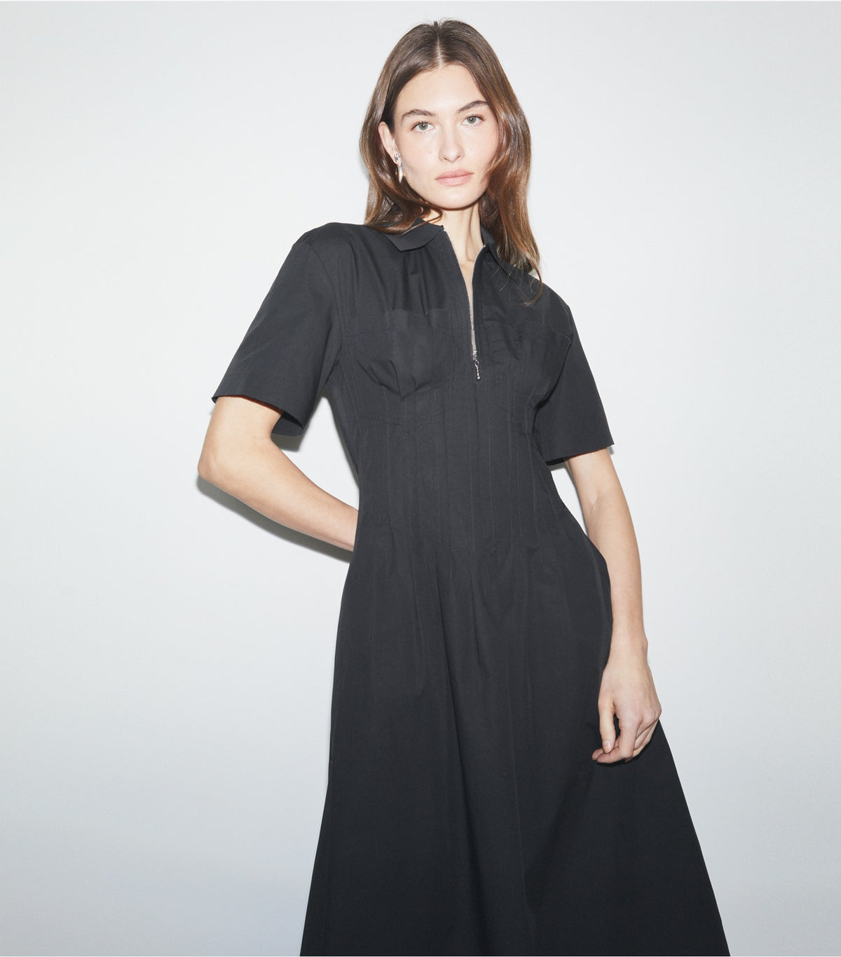 Poplin Pleat-Waist Dress - Black | Tory Burch Exclusive