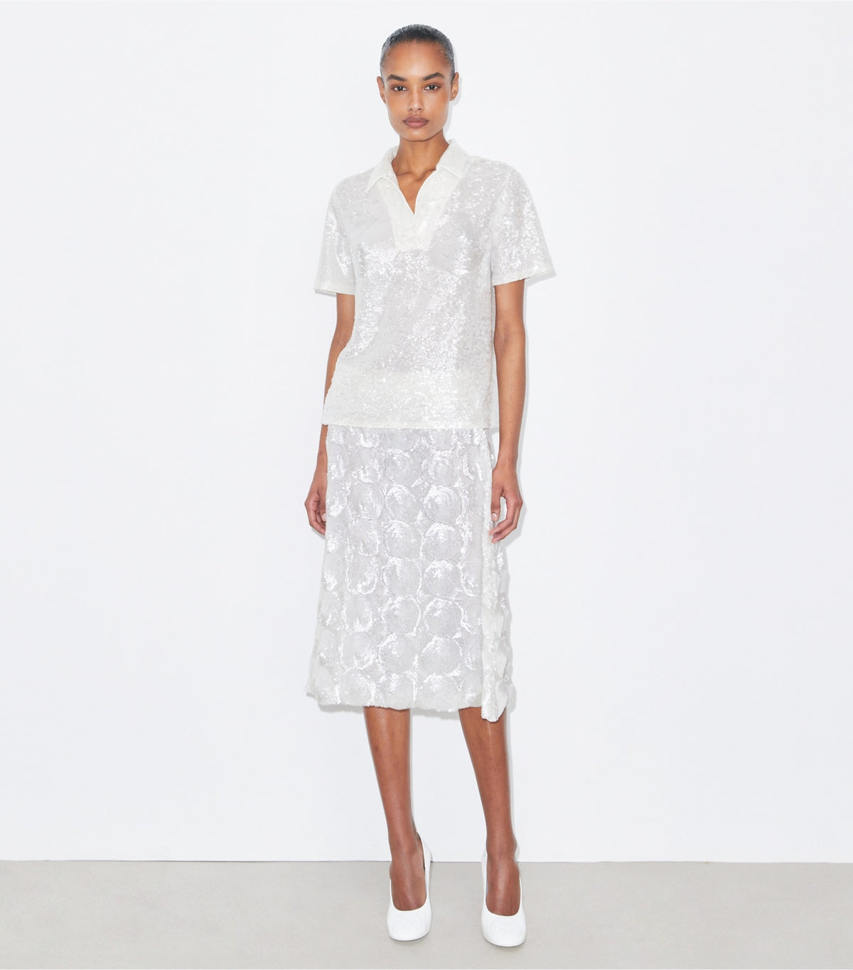 Embellished Sequin Skirt - Marshmallow | Tory Burch New
