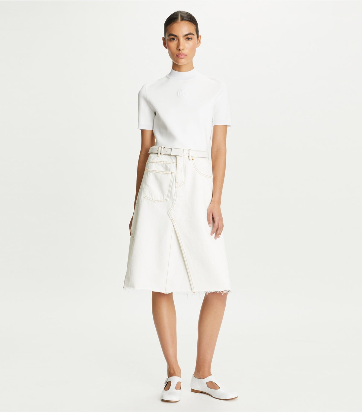 Denim Deconstructed Skirt - White Chalk Wash | Tory Burch Discount