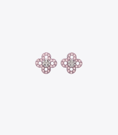 Forget Me Not Clover Stud Earrings - Tory Silver / Pink | Tory Burch Classic