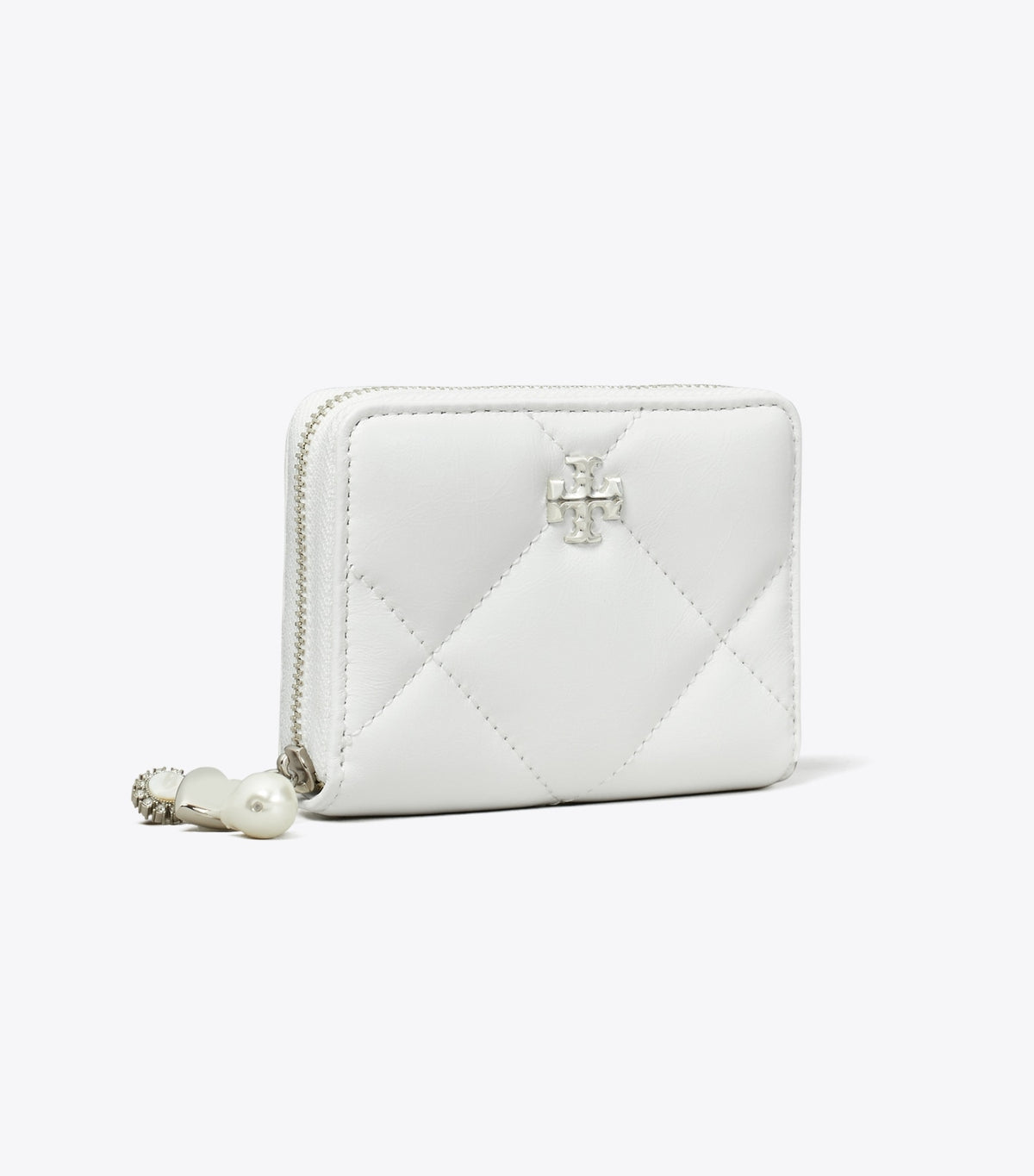 Small Kira Diamond Quilt Distressed Charm Zip-Around Wallet - Blanc | Tory Burch Deals
