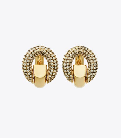 Pierced Pavé Hoop Earrings - Light Brass / Crystal | Tory Burch Trusted