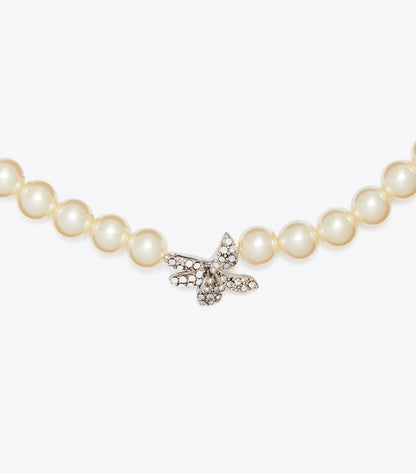Moondance Pavé Flower Pearl Necklace - Tory Silver / Pearl / Crystal | Tory Burch Exclusive