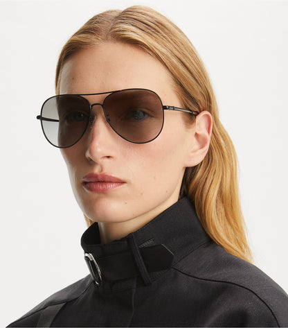 Eleanor Pilot Sunglasses - Gold/Orange | Tory Burch Everyday