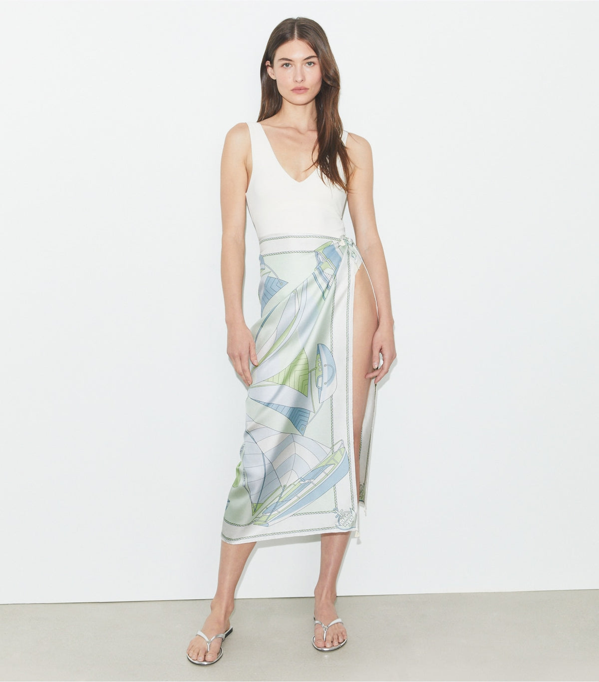 Sailboat Spiral Silk Square Scarf - Mint | Tory Burch Hot Sale