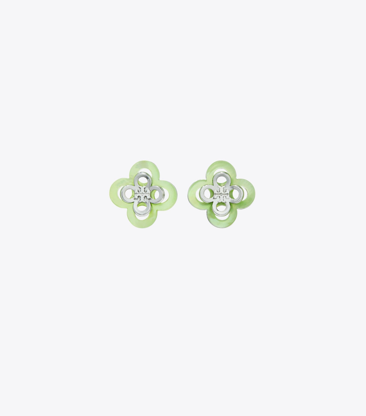 Kira Clover Stacked Stud - Tory Silver / Mint | Tory Burch Best Seller