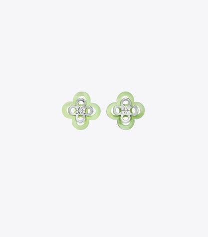 Kira Clover Stacked Stud - Tory Silver / Mint | Tory Burch Best Seller