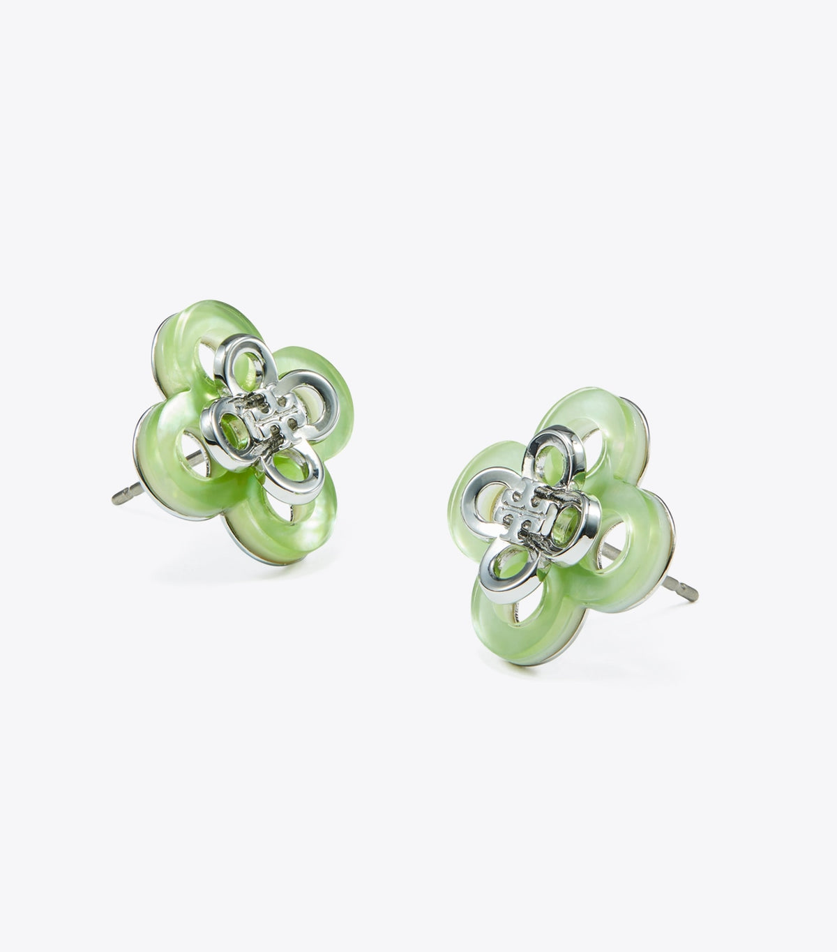 Kira Clover Stacked Stud - Tory Silver / Mint | Tory Burch Best Seller
