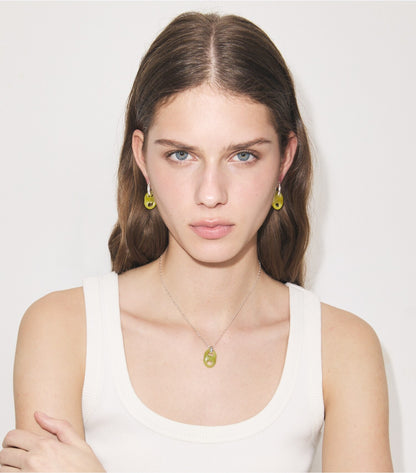 Gemini Link Small Hoop Earrings - Light Silver / Green | Tory Burch Recommended