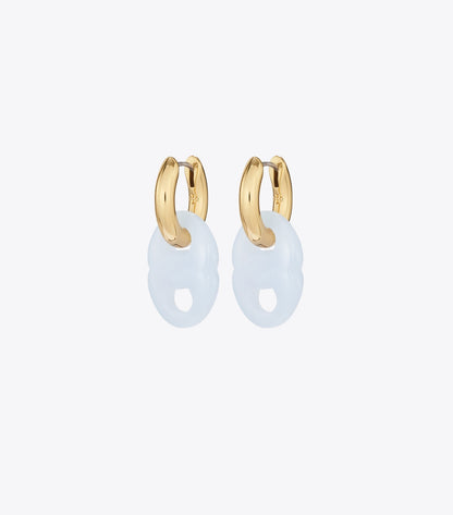 Gemini Link Small Hoop Earrings - Ligh Brass / Light Blue | Tory Burch Trusted