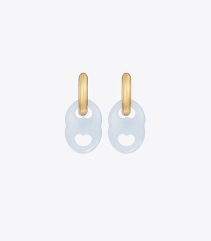 Gemini Link Small Hoop Earrings - Ligh Brass / Light Blue | Tory Burch Trusted